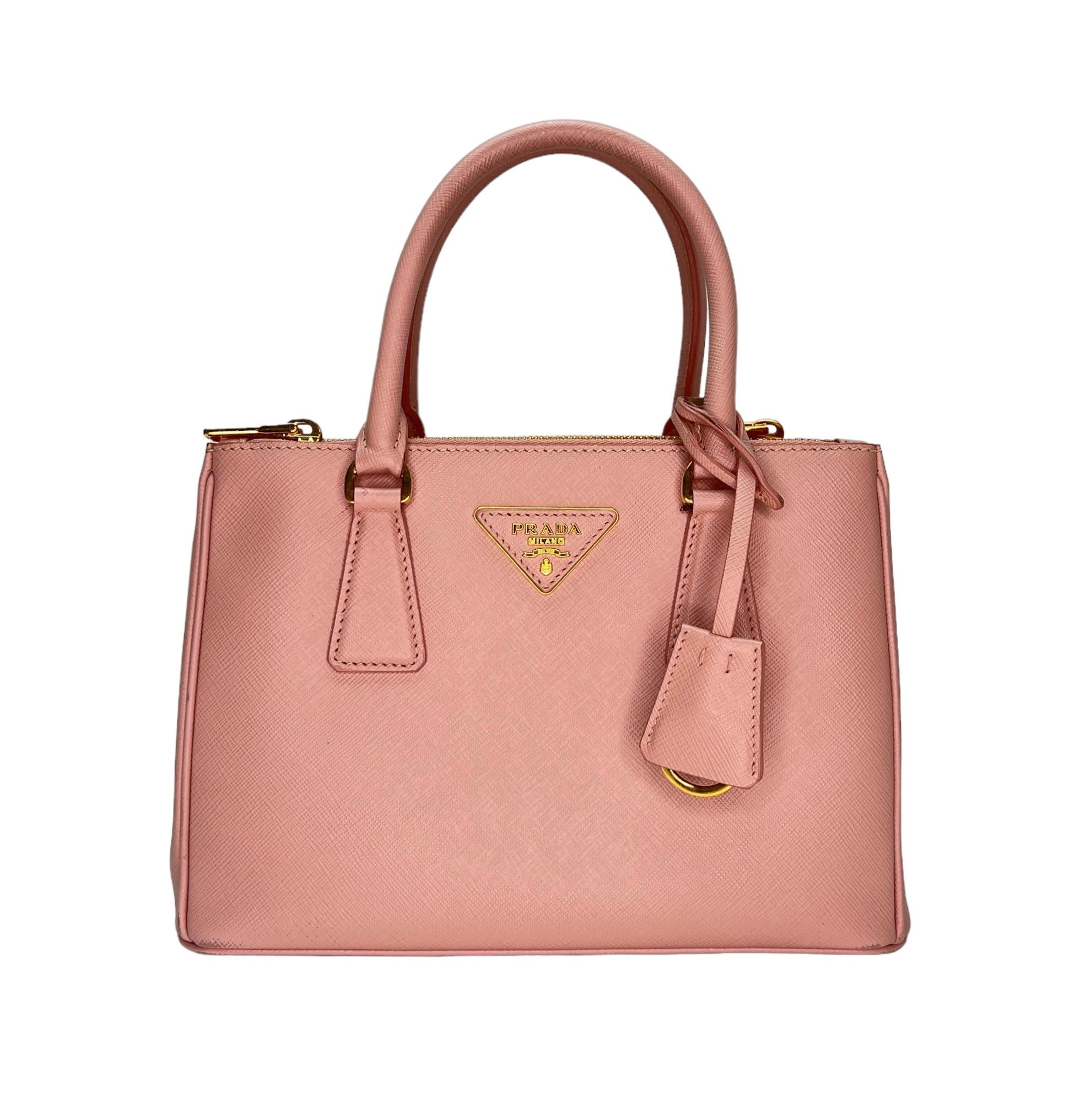 Galleria Small Pink Top Handle Bag in Saffiano Leather, Gold hardware