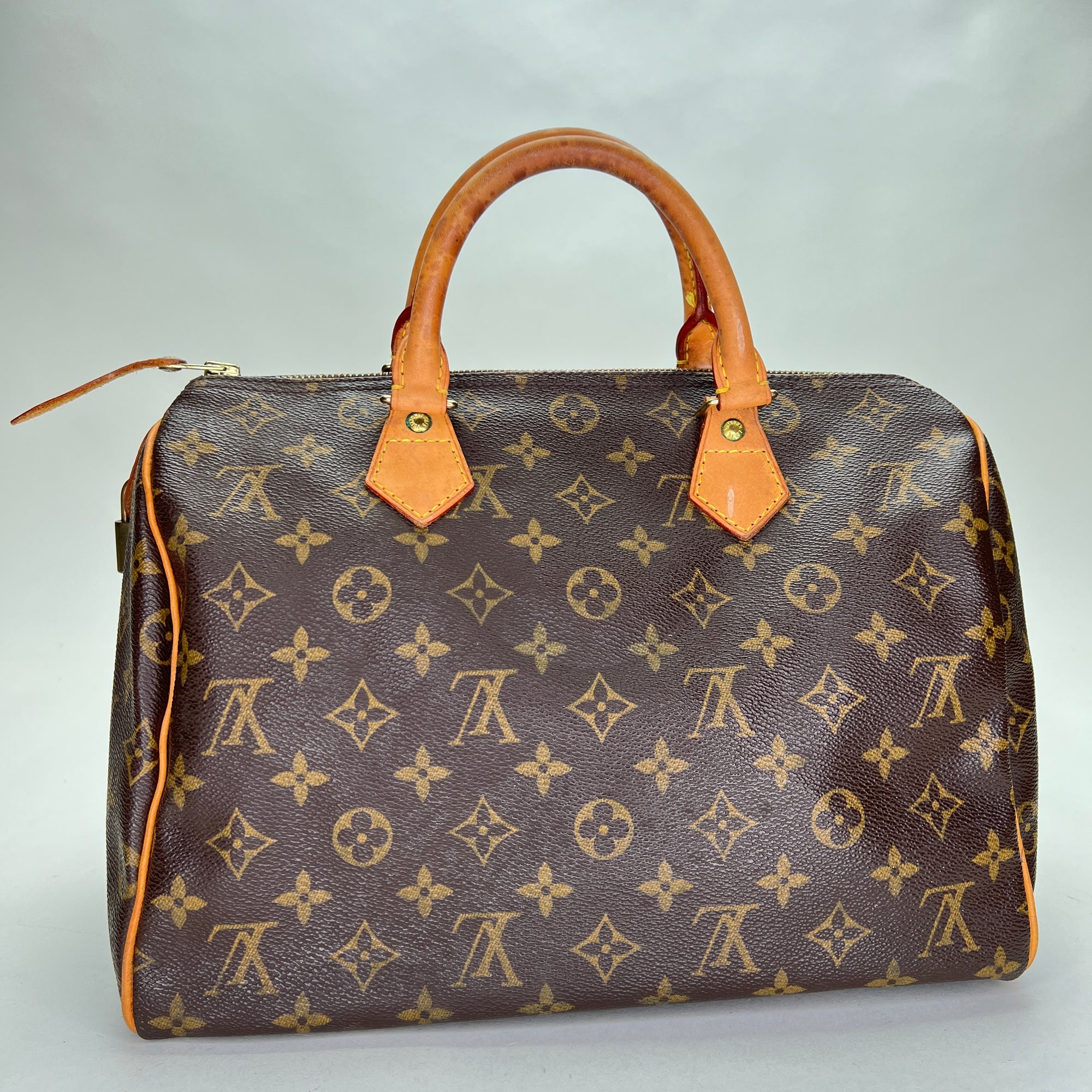 Speedy 30 Brown Top Handle Bag in Monogram Coated Canvas, Gold hardware