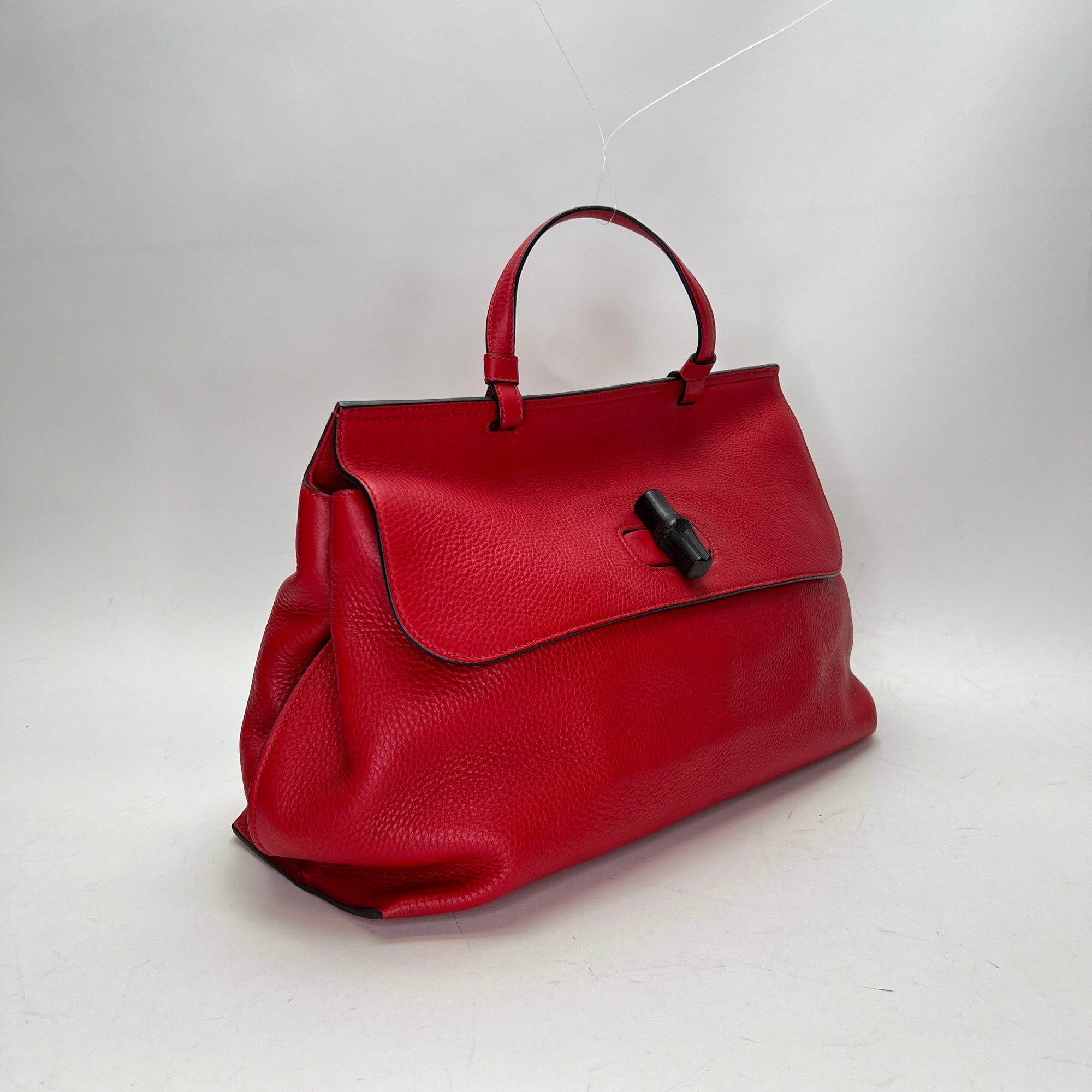 Bamboo Daily Medium Red Top Handle Bag in Calfskin, Silver hardware