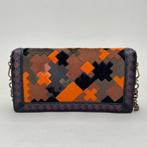 Flap Multi-colour Wallet on Chain in Natural Fur, Brushed Gold hardware