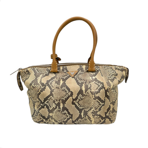 Shoulder Bag Beige Shoulder Bag in Python Leather, Silver hardware