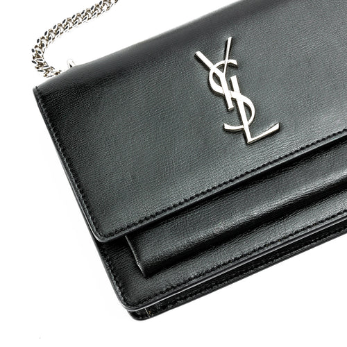 Sunset Black Wallet on Chain in Calfskin, Silver hardware