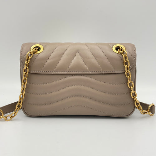 New Wave PM Beige Crossbody Bag in Calfskin, Gold hardware