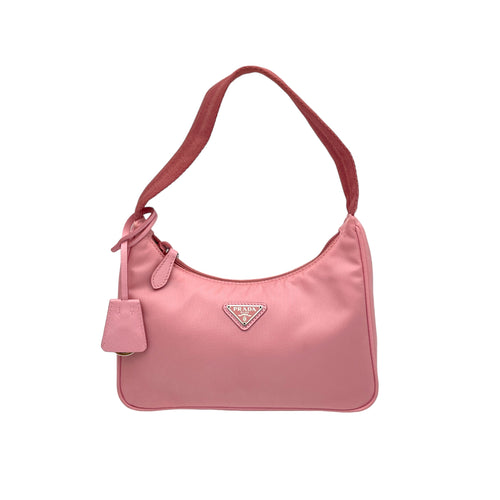 Re-Edition 2000 Pink Shoulder Bag in Re-Nylon, Silver hardware