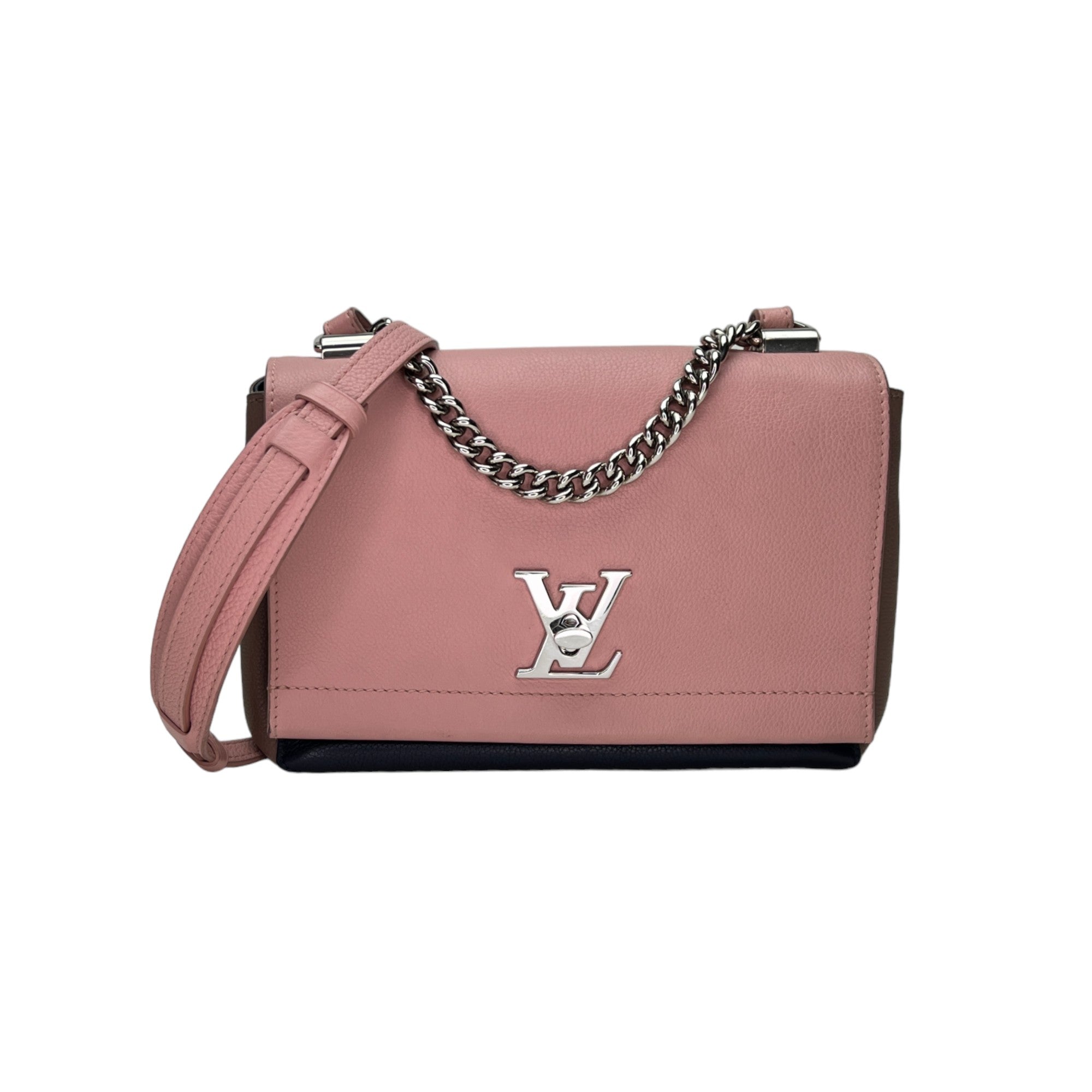 LockMe Tender Pink Shoulder Bag in Calfskin, Silver hardware