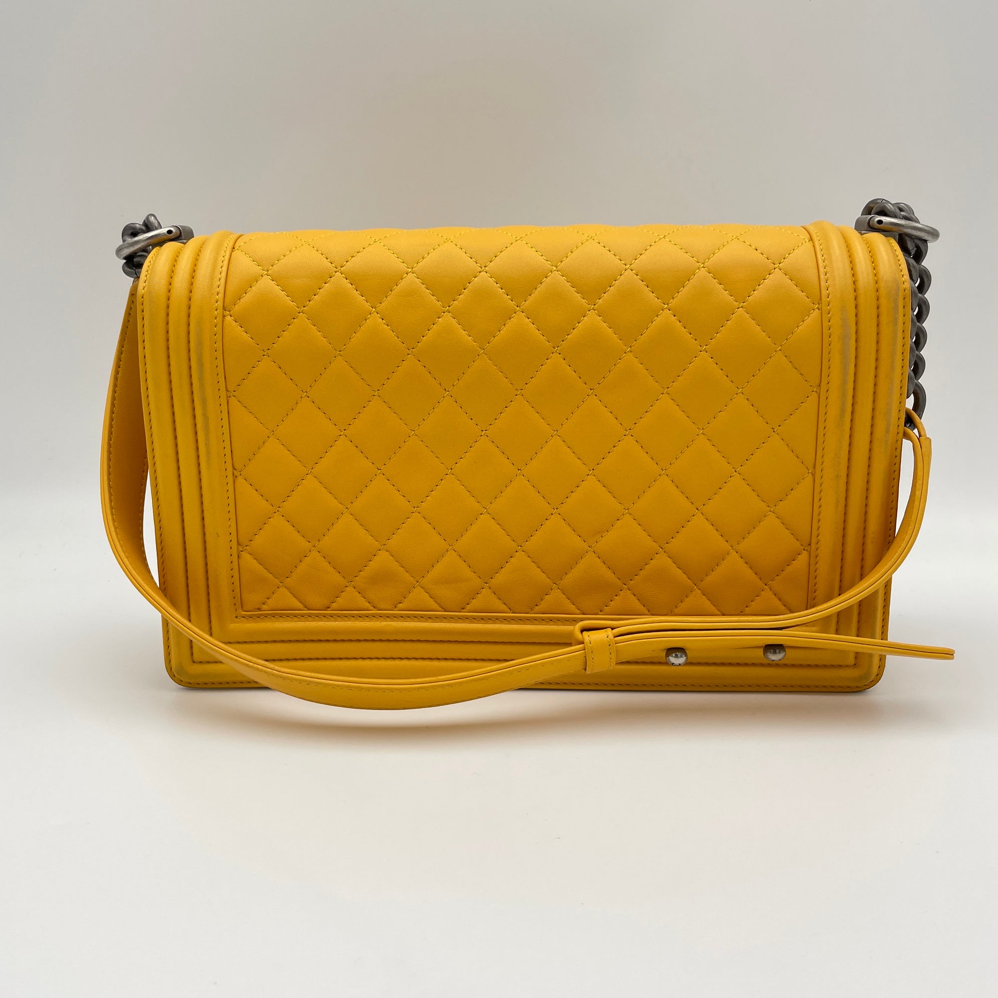 Boy Large Yellow Shoulder Bag in Lambskin, Ruthenium hardware