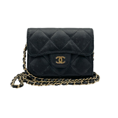 Classic Flap Cardholder Black Wallet On Chain in Caviar Leather, Gold hardware