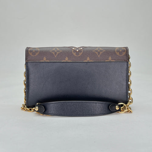 Twist Satin Brown Wallet on Chain in Monogram Coated Canvas, Gold hardware