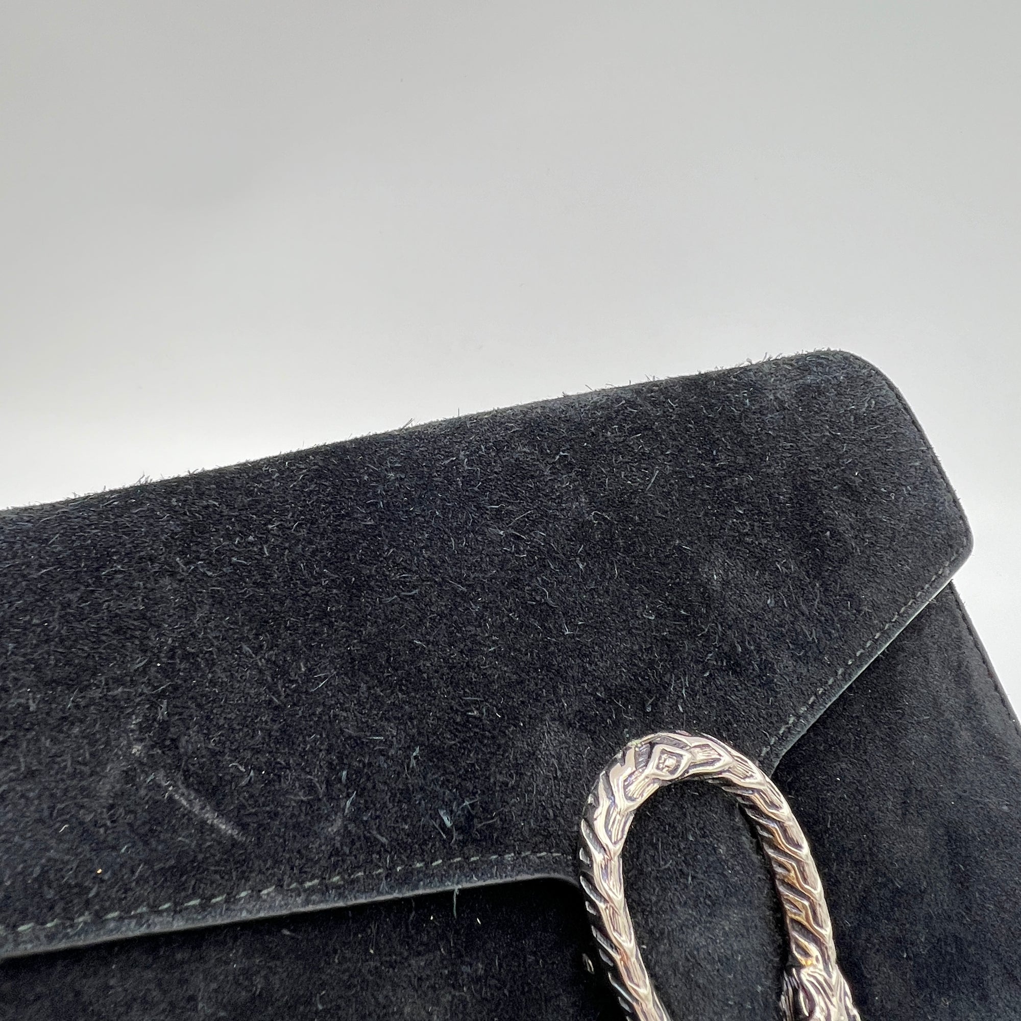 Dionysus Black Wallet on Chain in Suede Leather, Ruthenium hardware