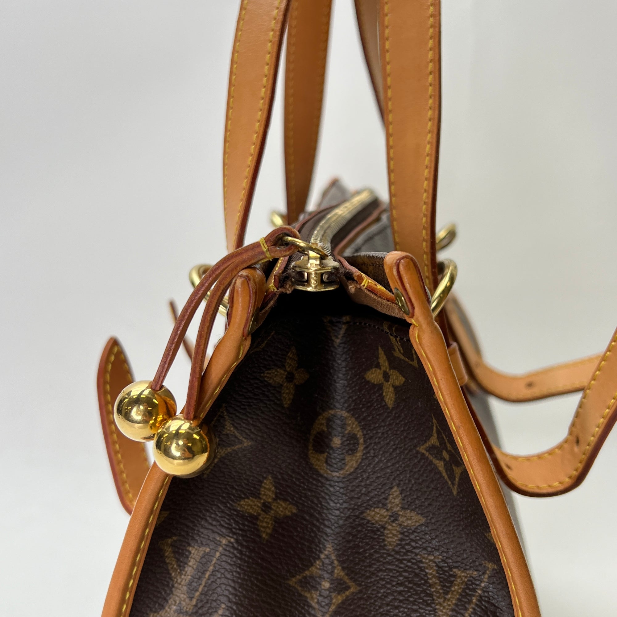 Popincourt Brown Top Handle Bag in Monogram Coated Canvas, Gold hardware