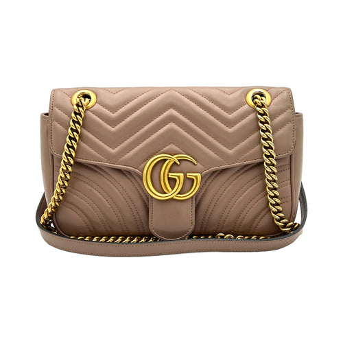 Marmont Flap Shoulder Bag Small Beige Shoulder Bag in Calfskin, Gold hardware