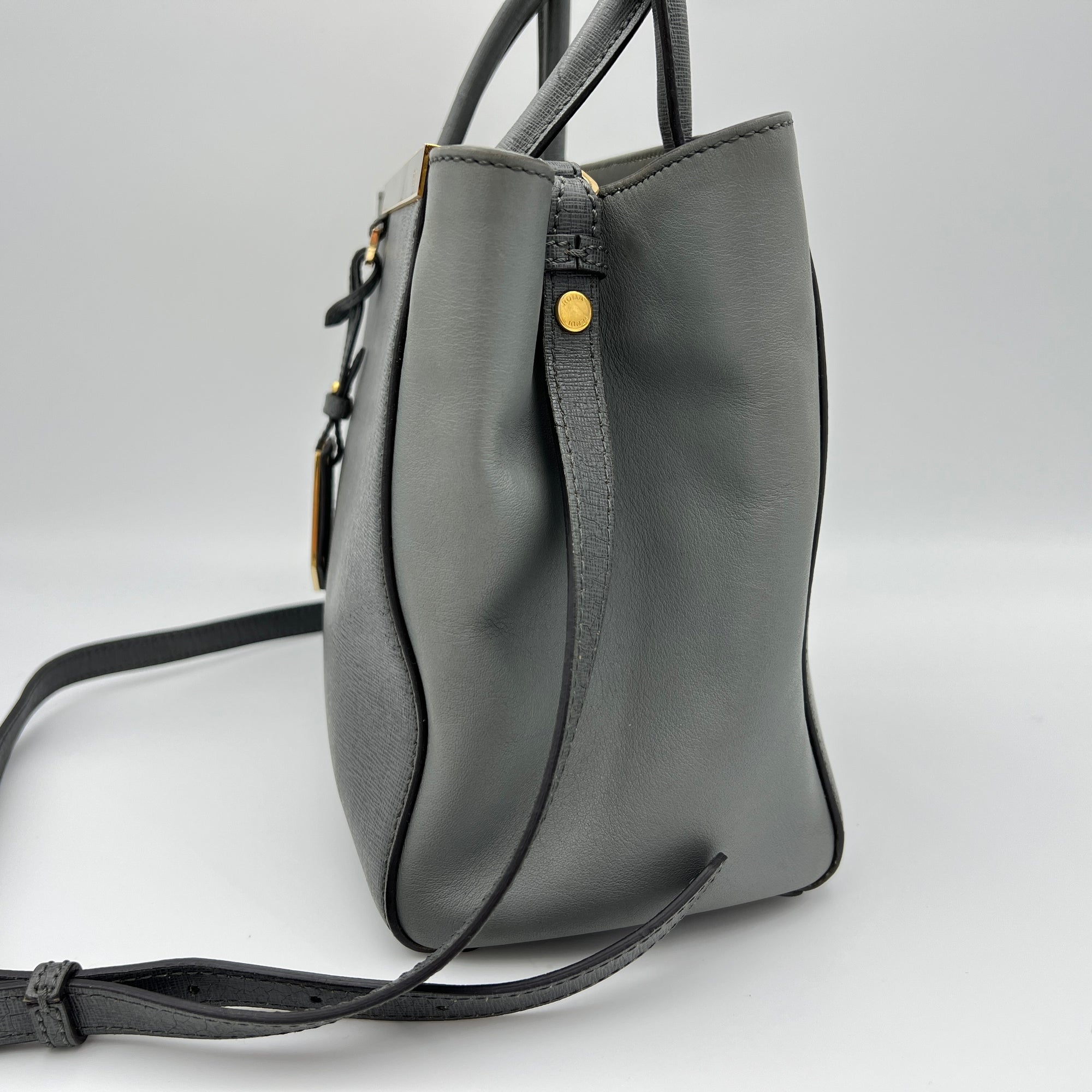 2Jours Grey Top Handle Bag in Calfskin, Gold hardware