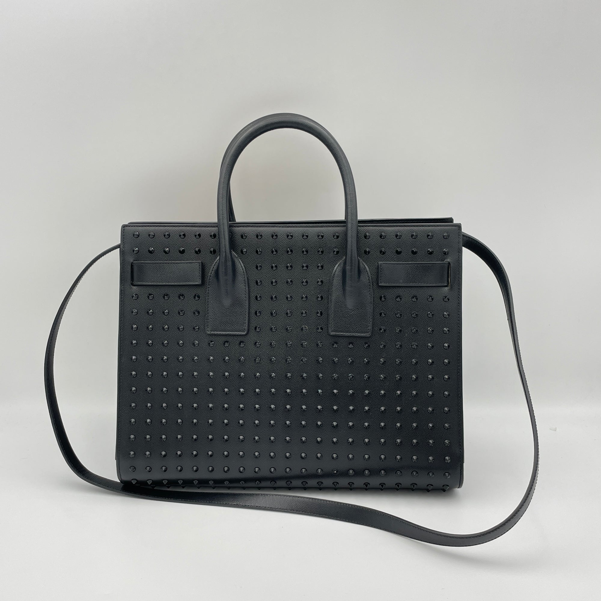 Studded Sac de Jour Medium Black Top Handle Bag in Calfskin