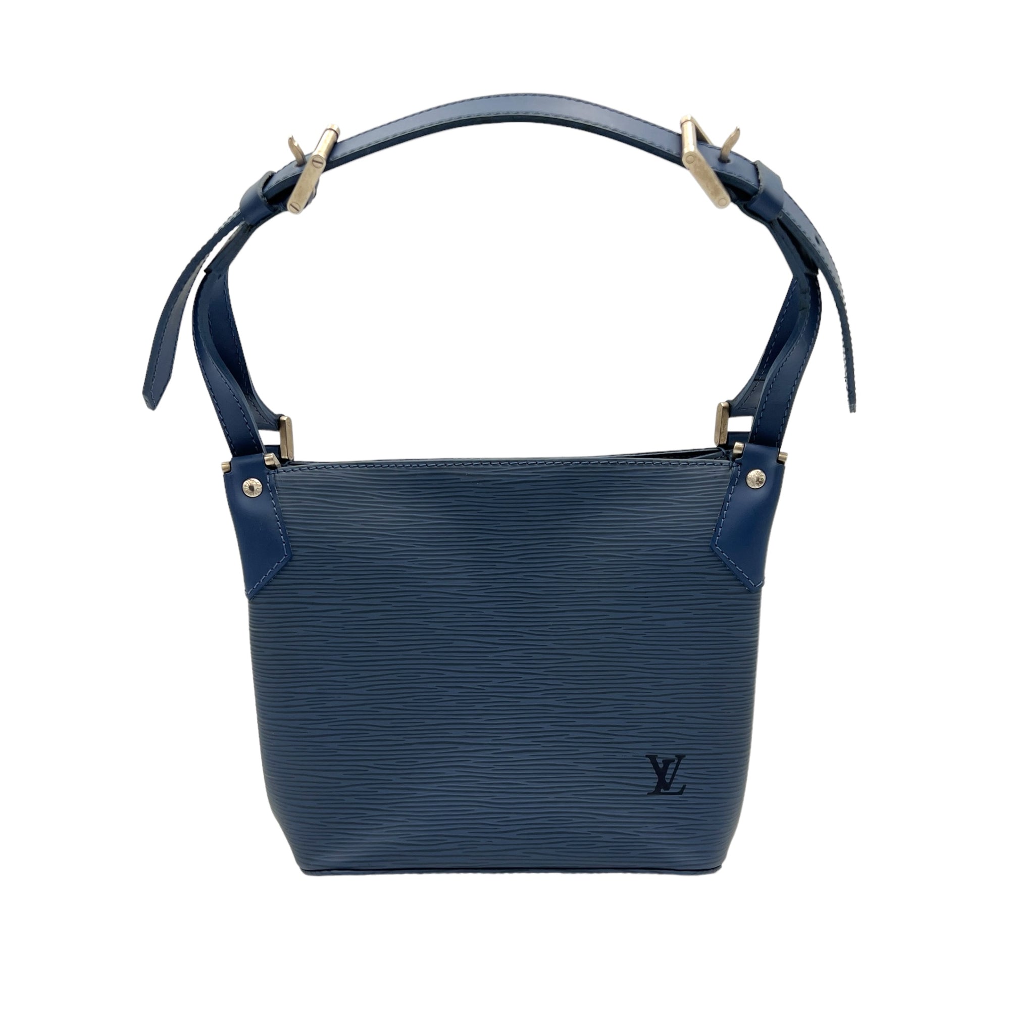 Mandara Blue Top Handle Bag in Epi Leather, Brushed Silver hardware