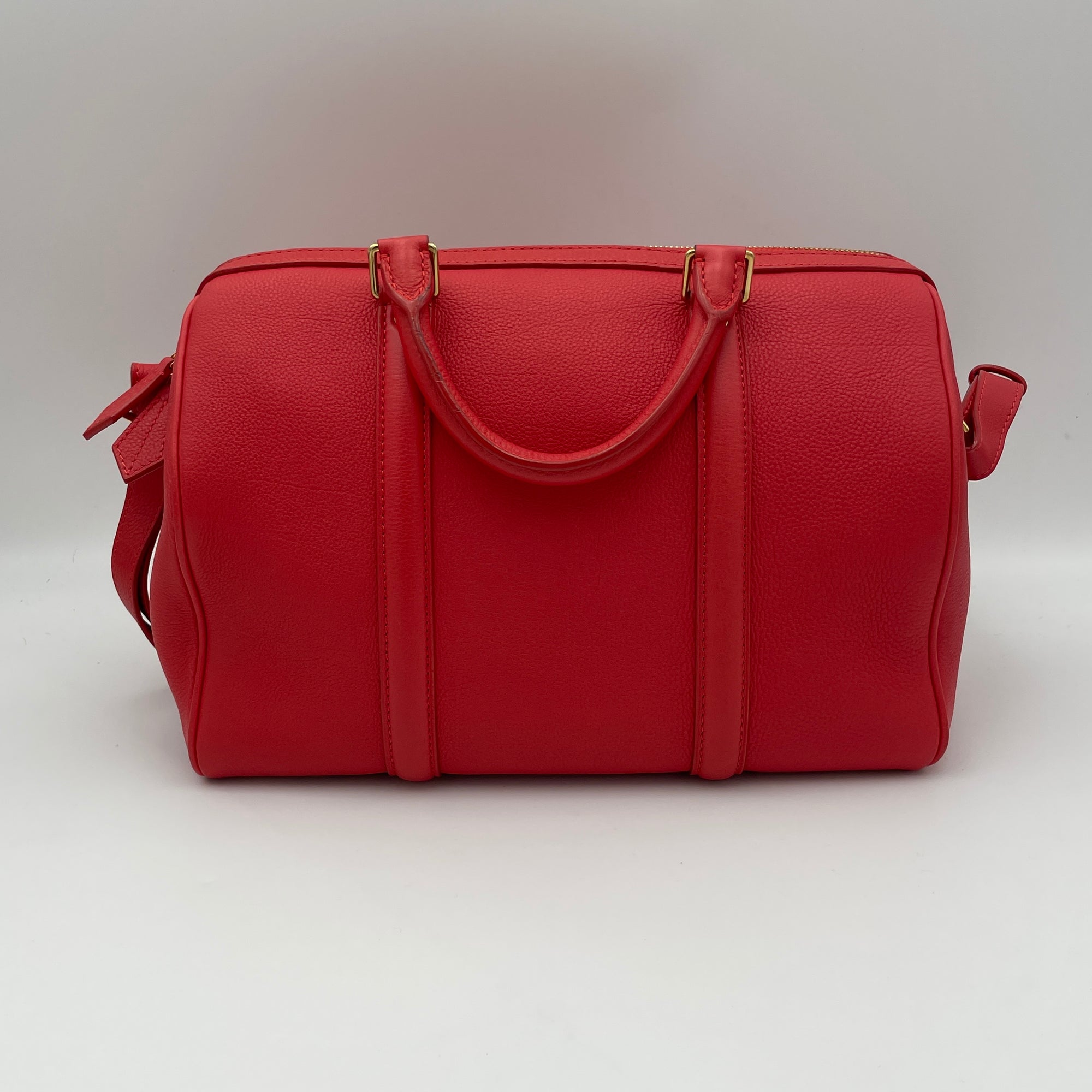 Sofia Copola Boston Red Duffle Bag in Calfskin, Gold hardware