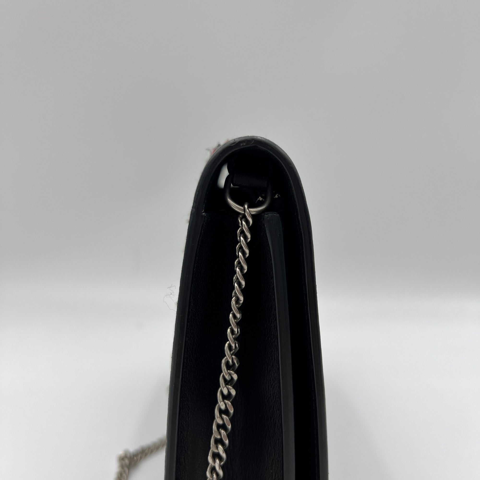 Frame Black Wallet on Chain in Calfskin, Silver hardware