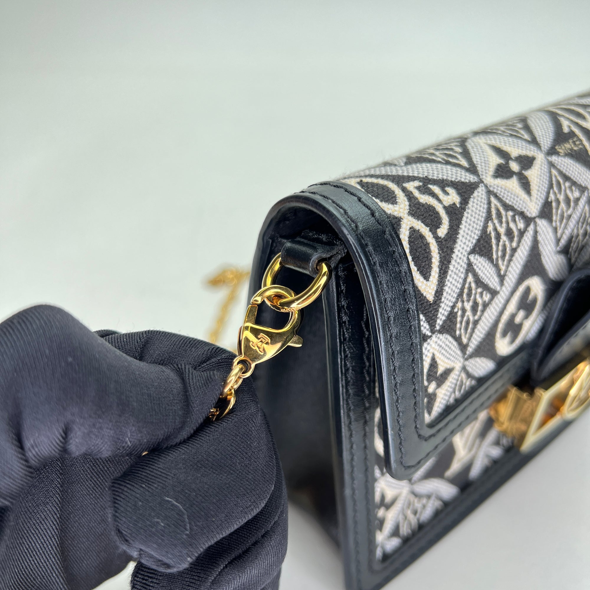 Dauphine Black Wallet on Chain in Jacquard, Gold hardware