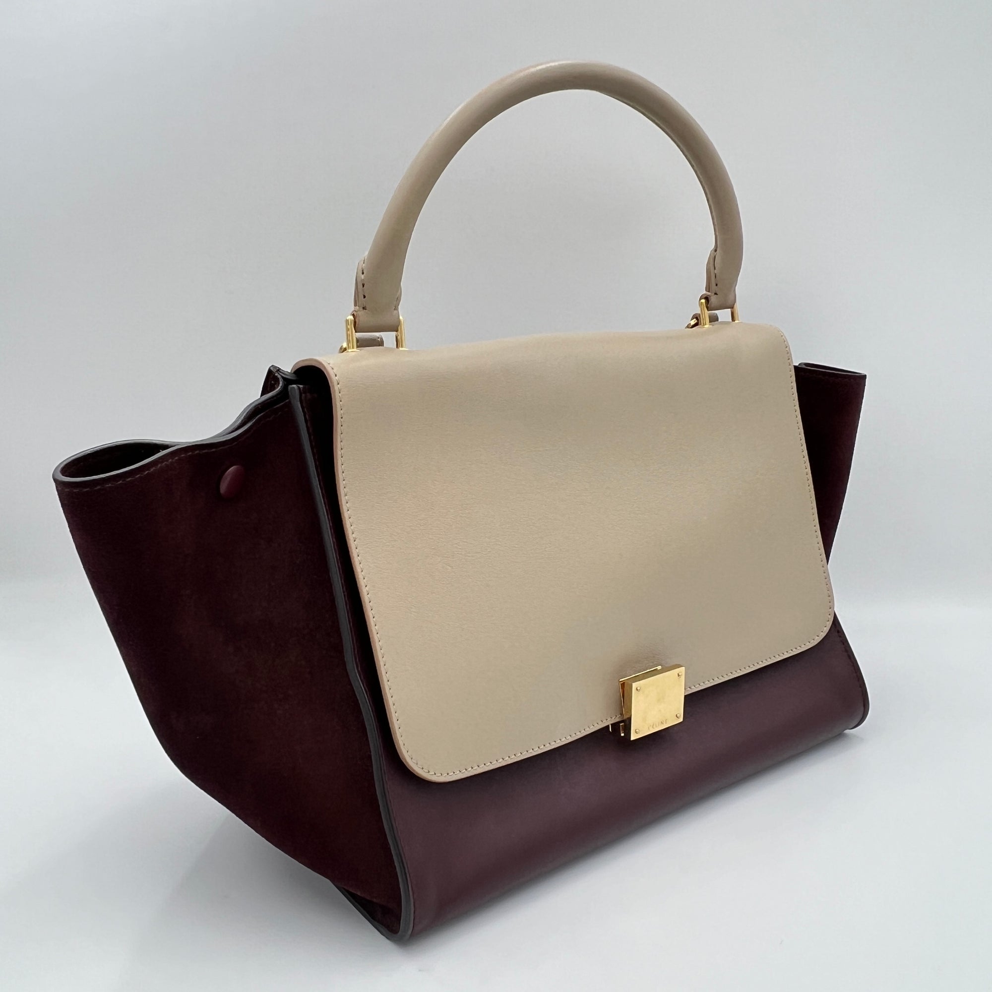 Trapeze Medium Brown Top Handle Bag in Calfskin, Gold hardware