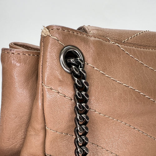 Nolita Brown Shoulder Bag in Calfskin, Ruthenium hardware