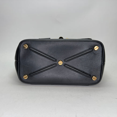 Calfskin Two Way Bag Black Top Handle Bag in Calfskin, Light Gold hardware