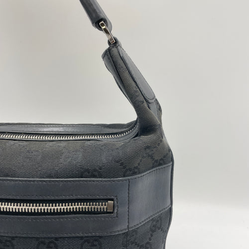 GG Monogram Black Shoulder Bag in Canvas, Silver hardware