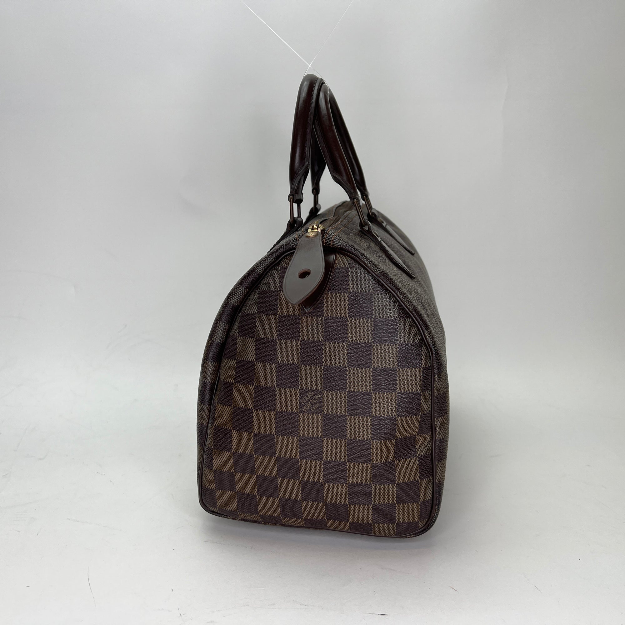 Speedy 30 Brown Top Handle Bag in Coated Canvas, Gold hardware