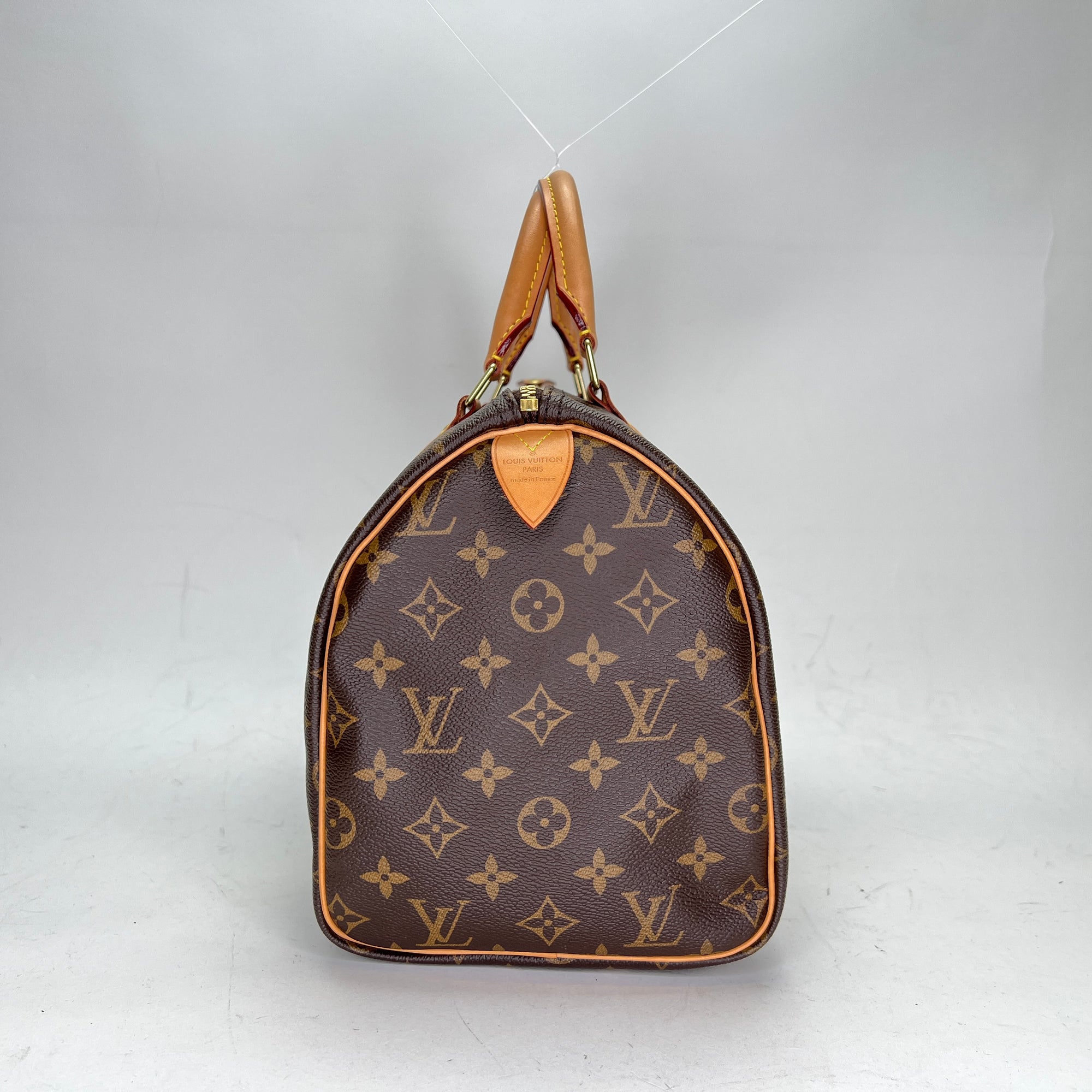 Speedy 30 Brown Top Handle Bag in Monogram Coated Canvas, Gold hardware