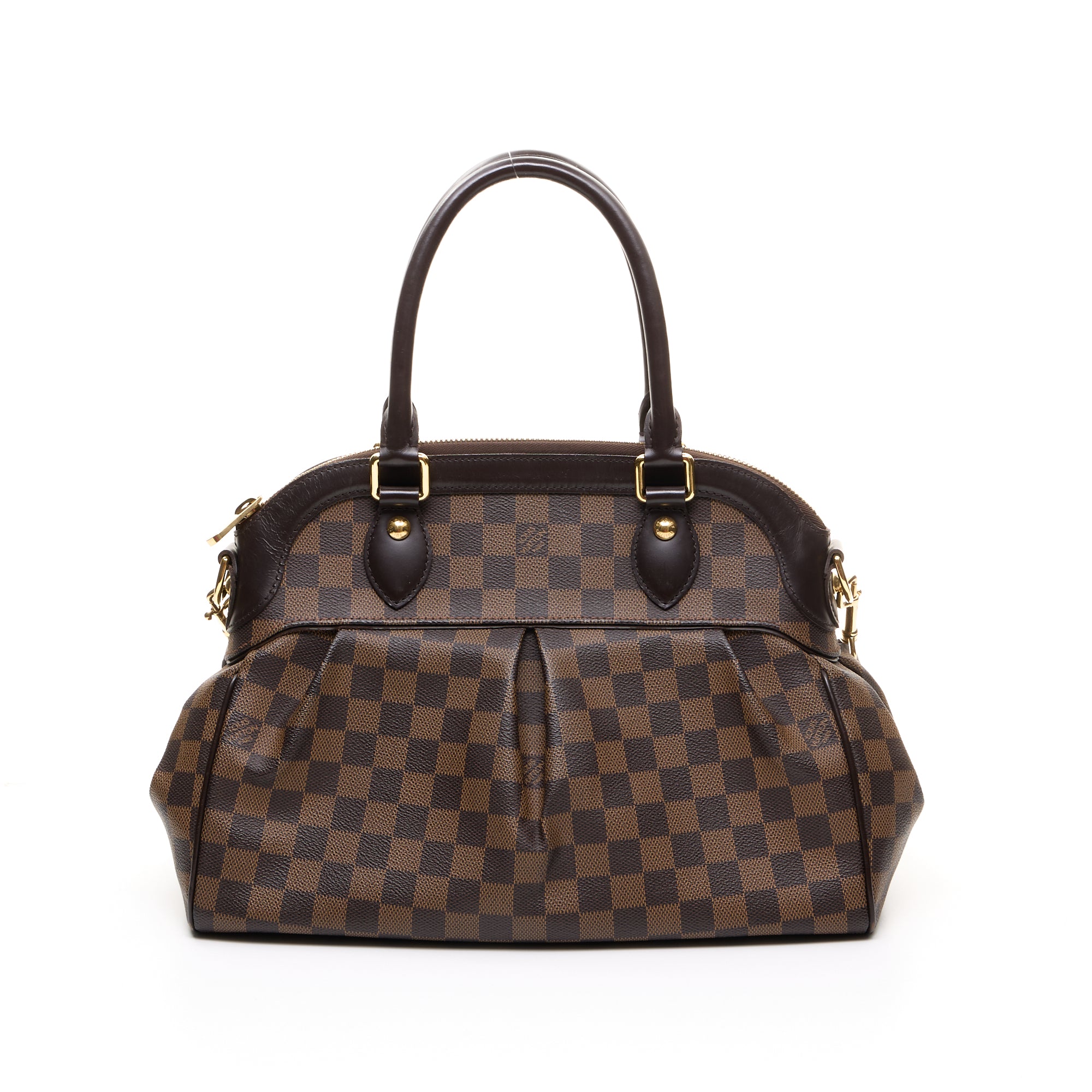 Trevi Damier PM Brown Top Handle Bag in Coated Canvas, Gold hardware