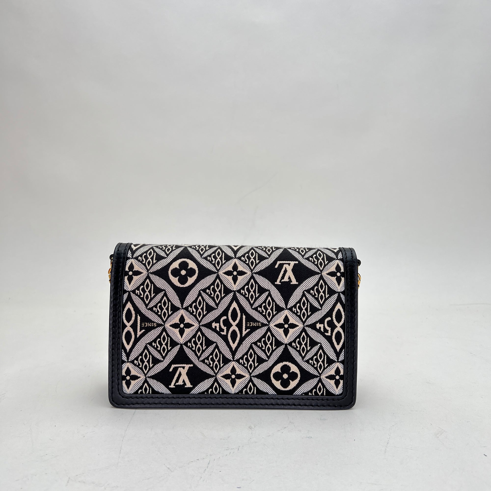 Dauphine Black Wallet on Chain in Jacquard, Gold hardware