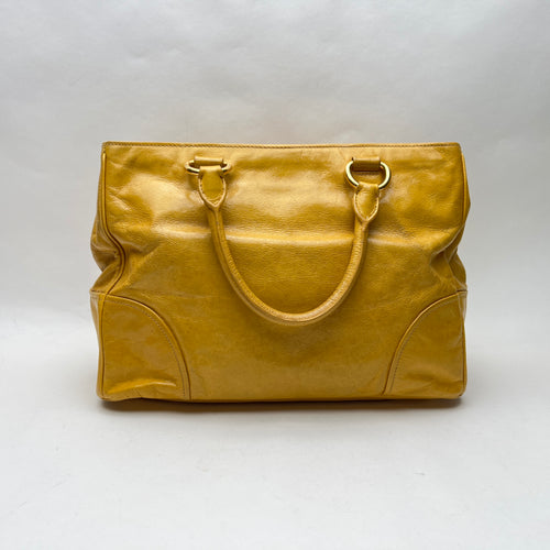 Vitello Shine Yellow Top Handle Bag in Calfskin, Gold hardware