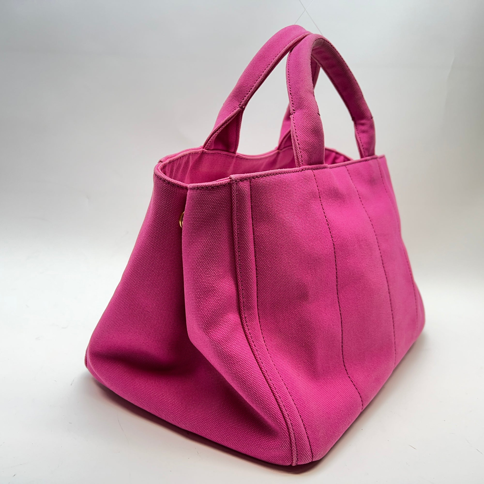 Canapa Pink Top Handle Bag in Canvas, Gold hardware