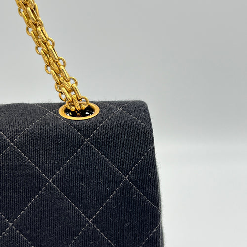 Timeless Classic Flap Small Black Shoulder Bag in Jersey, Gold hardware