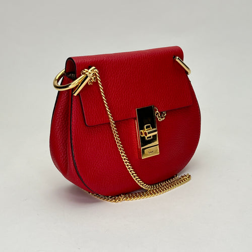 Drew Red Crossbody Bag in Calfskin, Gold hardware