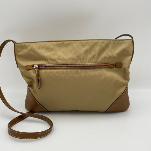 Logo Brown Crossbody Bag in Nylon, Silver hardware