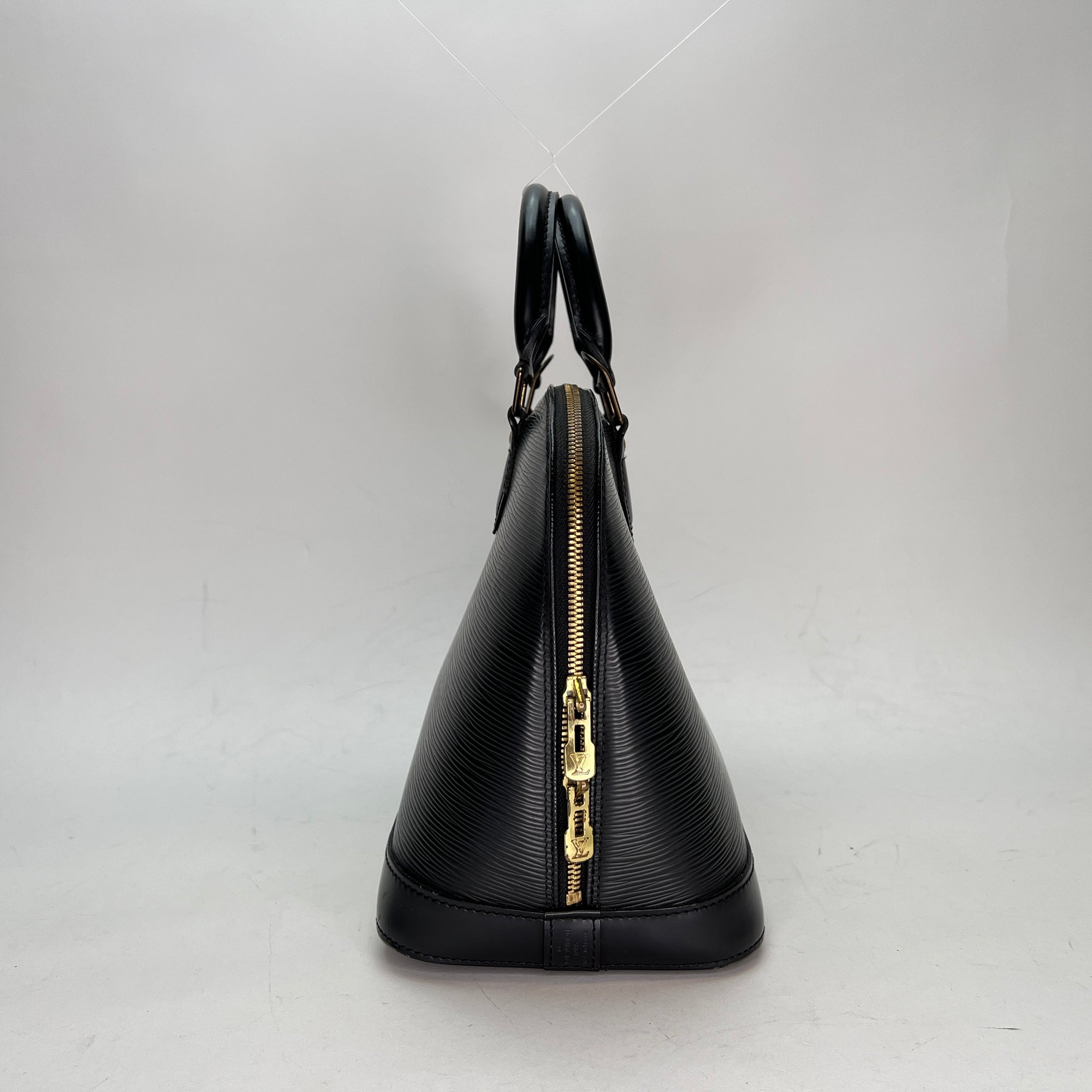 Alma PM Black Top Handle Bag in Epi Leather, Gold hardware