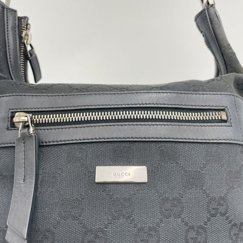 GG Monogram Black Shoulder Bag in Canvas, Silver hardware