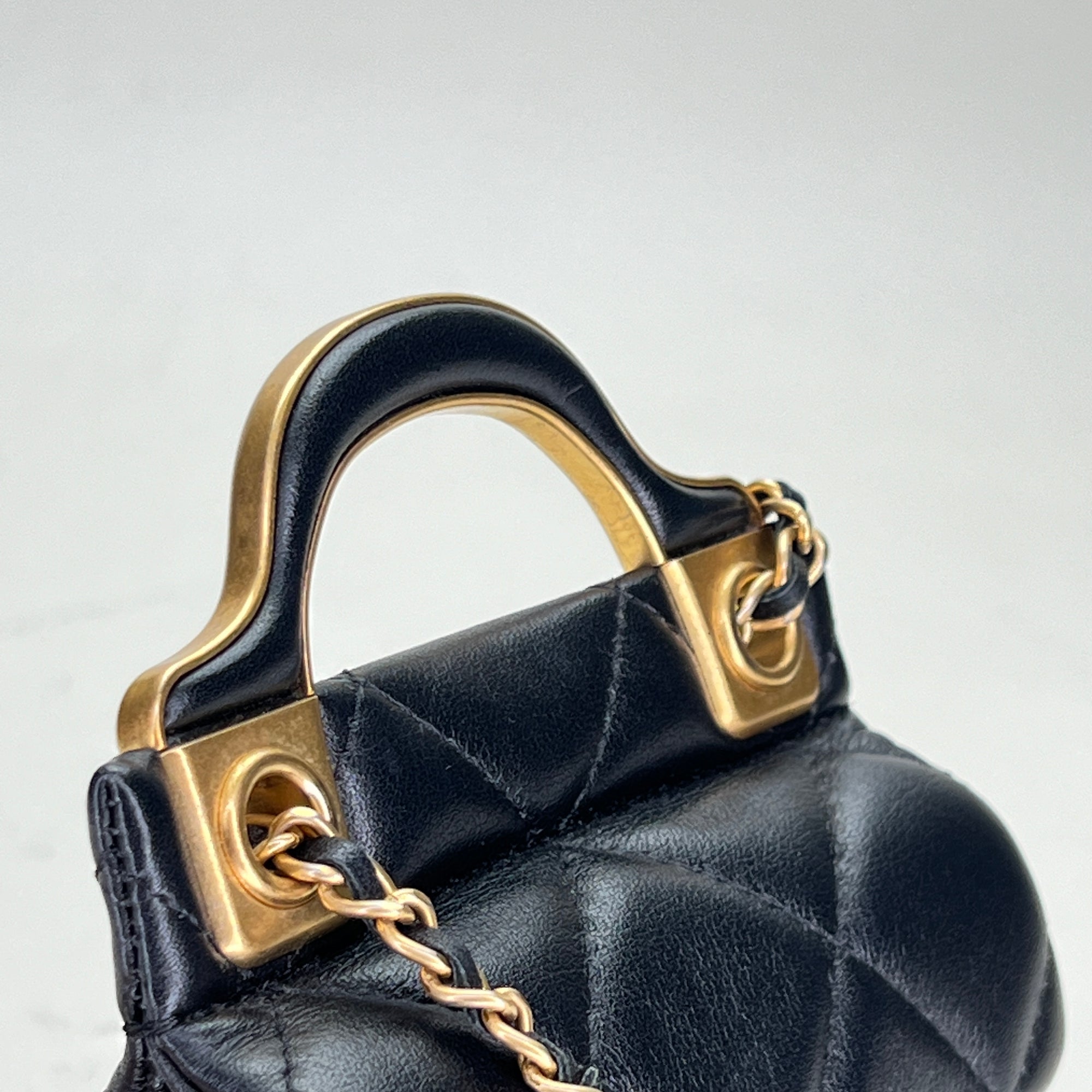 Lady Handle Flap Micro Black Shoulder Bag in Lambskin, Gold hardware