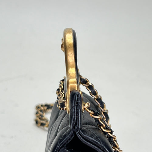 Lady Handle Flap Micro Black Shoulder Bag in Lambskin, Gold hardware