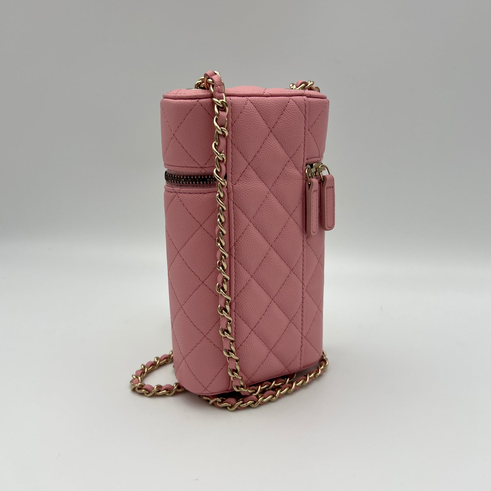 Vanity Phone Pink Crossbody Bag in Caviar Leather, Gold hardware