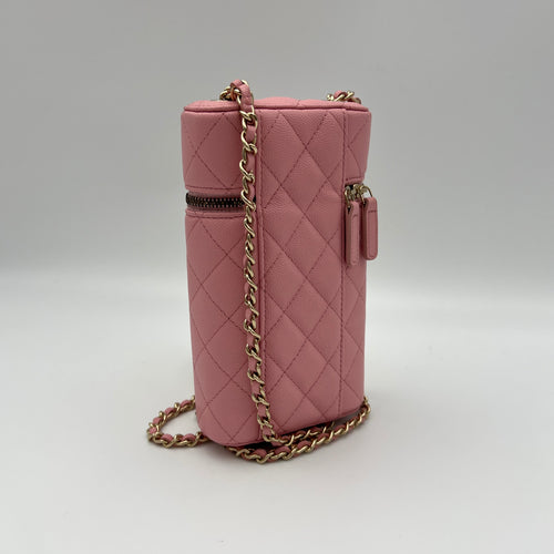 Vanity Phone Pink Crossbody Bag in Caviar Leather, Gold hardware