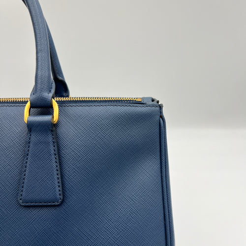 Galleria Large Blue Top Handle Bag in Saffiano Leather, Gold hardware