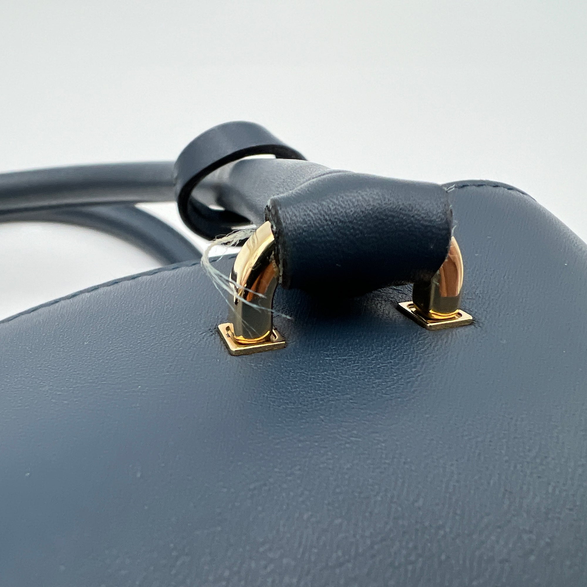 Gancini Navy Top Handle Bag in Calfskin, Gold hardware