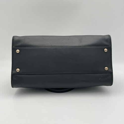 Darina Black Top Handle Bag in Calfskin, Silver hardware