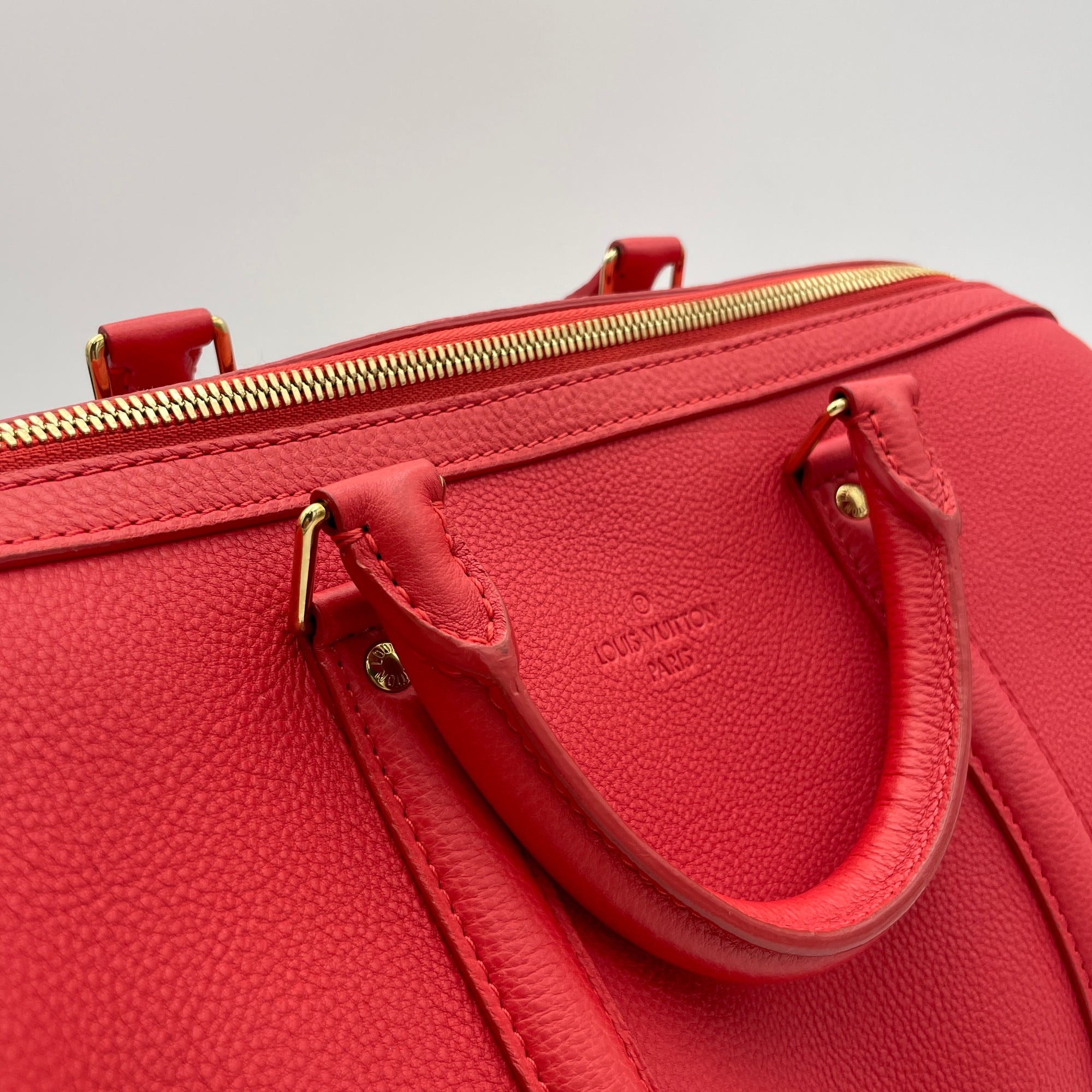 Sofia Copola Boston Red Duffle Bag in Calfskin, Gold hardware