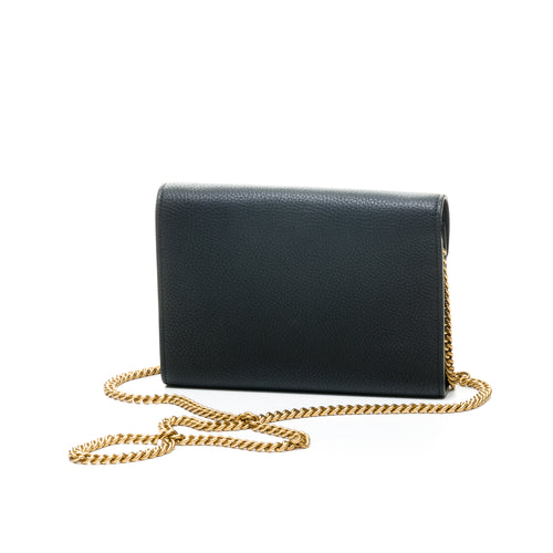 GG Marmont Black Wallet On Chain in Calfskin, Gold hardware