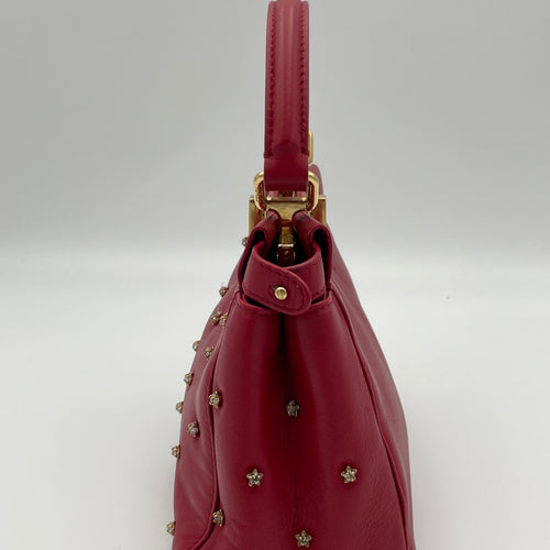 Peekaboo Red Top Handle Bag in Calfskin, Gold hardware