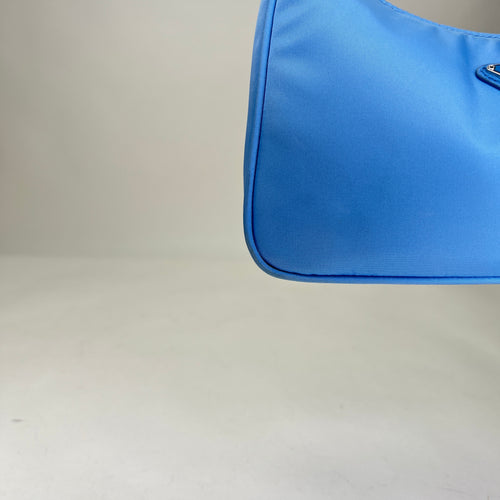 Re-Edition 2000 Blue Shoulder Bag in Nylon, Silver hardware