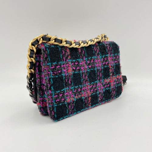 Plaids Multi-colour Wallet on Chain in Tweed, Gold hardware