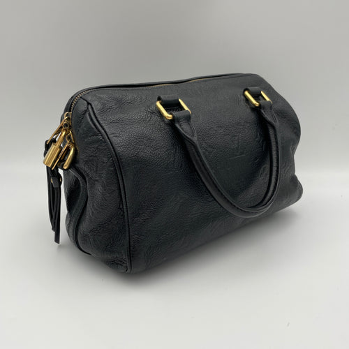 Speedy 25 Black Top Handle Bag in Monogram Empreinte Leather, Gold hardware