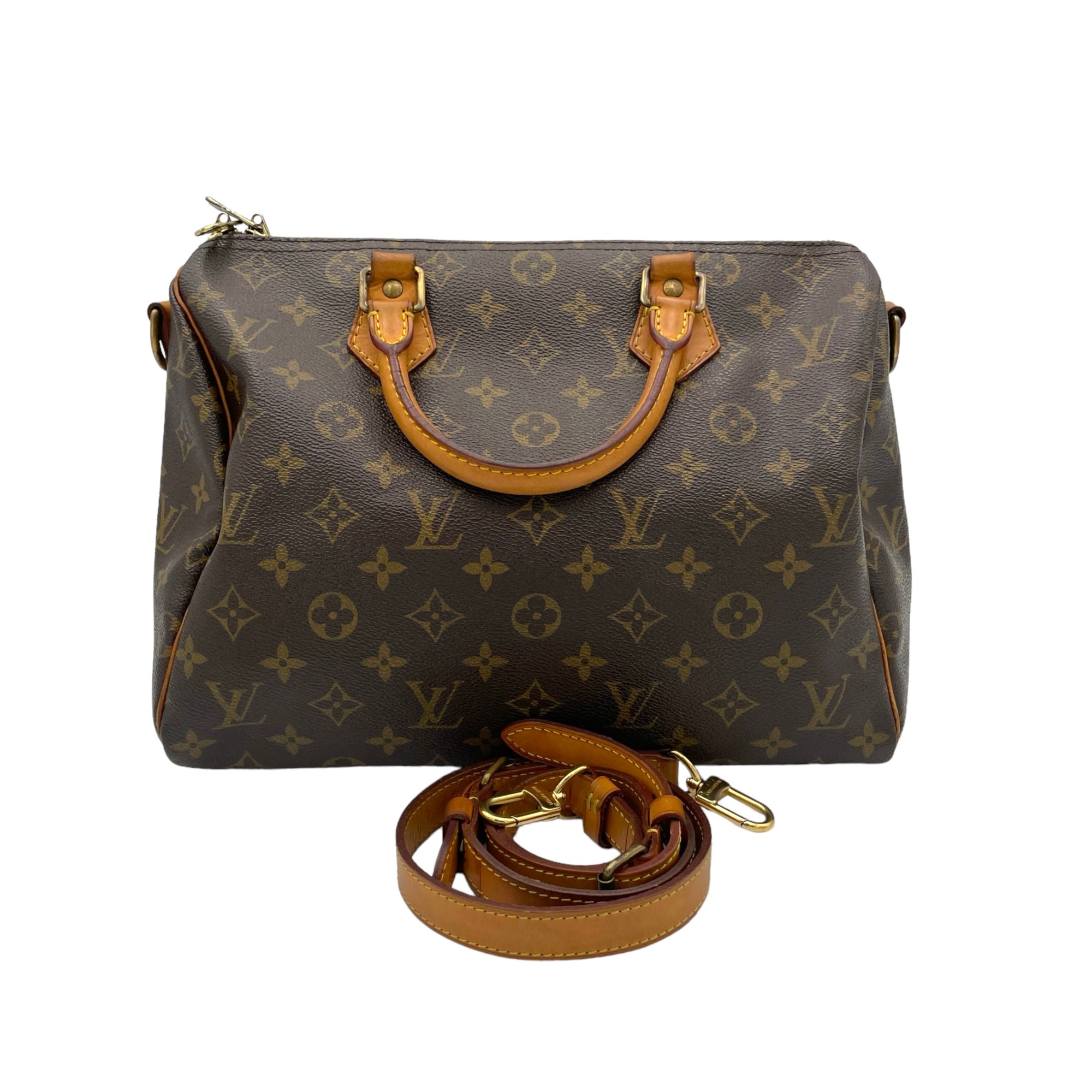 Speedy 30 Brown Top Handle Bag in Coated Canvas, Gold hardware